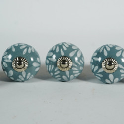 Grey & White Leaf Design Drawer Ceramic Knob - For Kitchen Cabinet Hardware Door Pulls Decorative Dresser - Pack Of 5