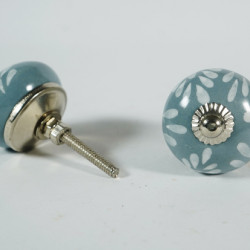 Grey & White Leaf Design Drawer Ceramic Knob - For Kitchen Cabinet Hardware Door Pulls Decorative Dresser - Pack Of 5