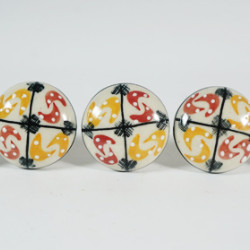Yellow & Red Vintage Handmade Ceramic Knobs - For Kitchen Cabinet Hardware Door Furniture Handle Drawer Pulls Dresser Handle Knobs - Pack of 5