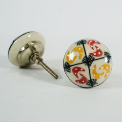 Yellow & Red Vintage Handmade Ceramic Knobs - For Kitchen Cabinet Hardware Door Furniture Handle Drawer Pulls Dresser Handle Knobs - Pack of 5 Yellow & Red Vintage Handmade Ceramic Knobs - For Kitchen Cabinet Hardware Door Furniture Handle Drawer Pulls Dresser Handle Knobs - Pack of 5