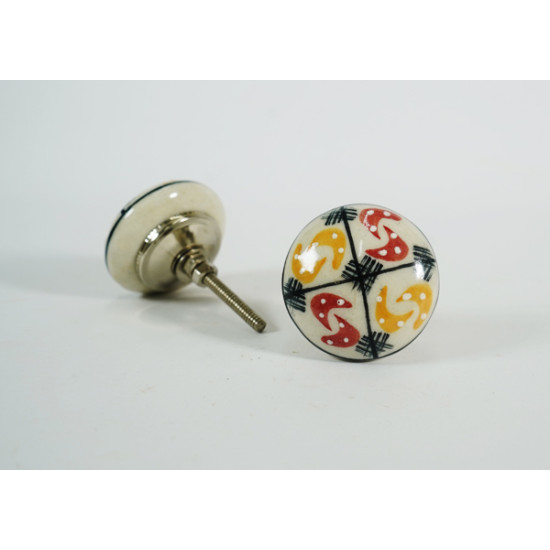 Yellow & Red Vintage Handmade Ceramic Knobs - For Kitchen Cabinet Hardware Door Furniture Handle Drawer Pulls Dresser Handle Knobs - Pack of 5
