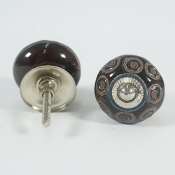 Brown Dotted & Leaf Design Ceramic Knobs  - For Kitchen Cabinet Hardware Door Furniture Handle Drawer Pulls Dresser Handle Knobs - Pack of 5