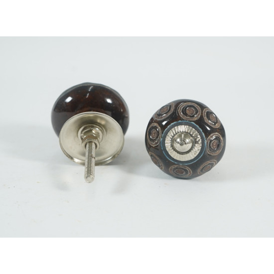 Brown Dotted & Leaf Design Ceramic Knobs  - For Kitchen Cabinet Hardware Door Furniture Handle Drawer Pulls Dresser Handle Knobs - Pack of 5