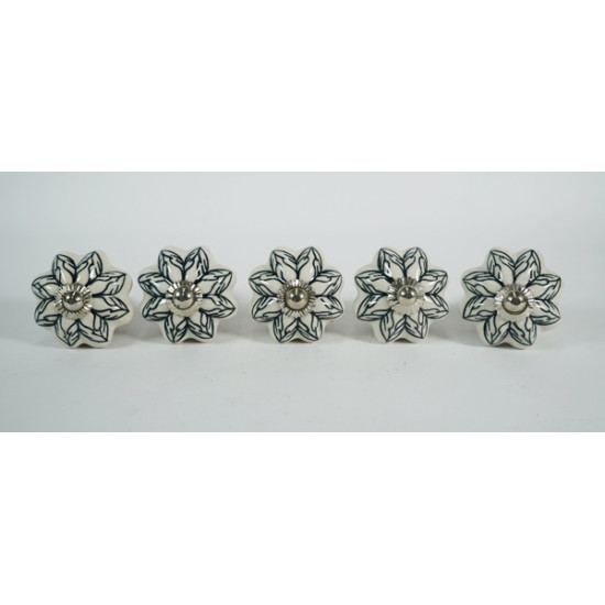 Black Flower Design - Ceramic Knobs - Farmhouse, Home, Office, Garage, Room, Bathroom, Kitchen, Bedroom - Set Of 5 Black Flower Design - Ceramic Knobs - Farmhouse, Home, Office, Garage, Room, Bathroom, Kitchen, Bedroom - Set Of 5