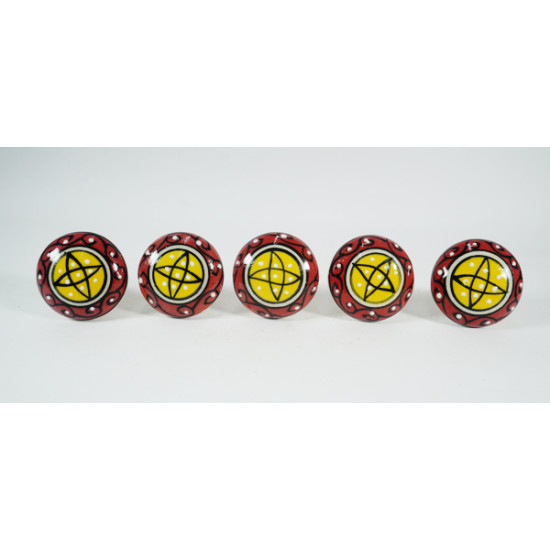 Red & Yellow Vintage Handmade Ceramic Knobs - For Kitchen Cabinet Hardware Door Furniture Handle Drawer Pulls Dresser Handle Knobs - Pack of 5 Red & Yellow Vintage Handmade Ceramic Knobs - For Kitchen Cabinet Hardware Door Furniture Handle Drawer Pulls Dresser Handle Knobs - Pack of 5