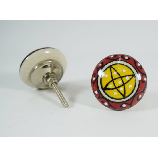 Red & Yellow Vintage Handmade Ceramic Knobs - For Kitchen Cabinet Hardware Door Furniture Handle Drawer Pulls Dresser Handle Knobs - Pack of 5 Red & Yellow Vintage Handmade Ceramic Knobs - For Kitchen Cabinet Hardware Door Furniture Handle Drawer Pulls Dresser Handle Knobs - Pack of 5