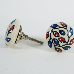 White & Blue, Red Leaf Design Ceramic Door Knob - For Drawer Kitchen Cabinet Hardware Door Handle Pulls Decorative Dresser Premium Elegance - Pack Of 5 White & Blue, Red Leaf Design Ceramic Door Knob - For Drawer Kitchen Cabinet Hardware Door Handle Pulls Decorative Dresser Premium Elegance - Pack Of 5
