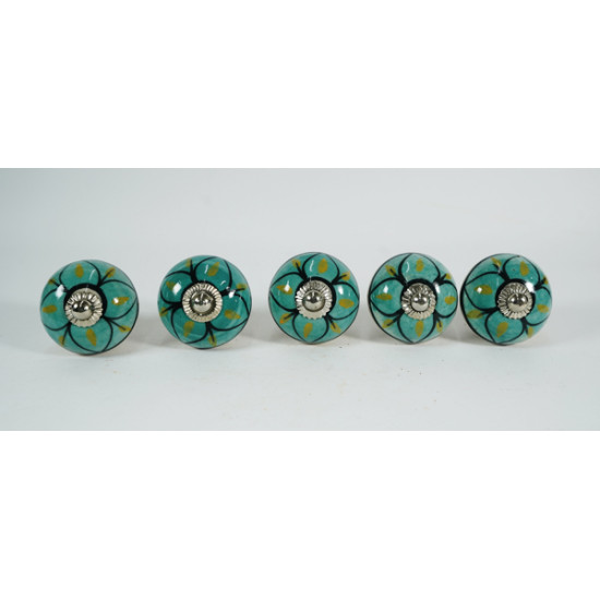 Green & Black Flower Design - Ceramic Knobs - Door Handle For Kitchen Cabinets Wardrobe - Set Of 5 Green & Black Flower Design - Ceramic Knobs - Door Handle For Kitchen Cabinets Wardrobe - Set Of 5