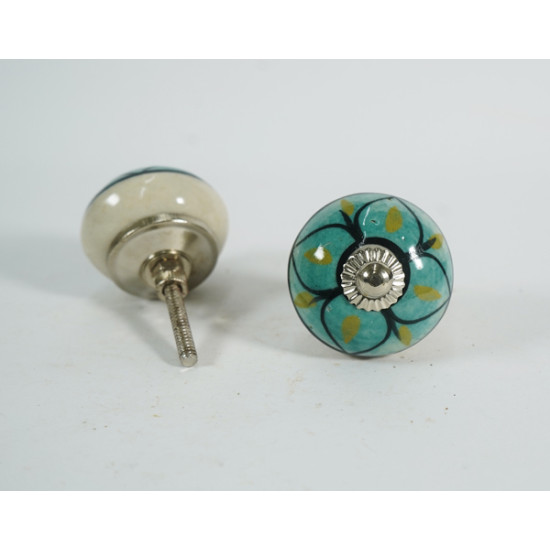 Green & Black Flower Design - Ceramic Knobs - Door Handle For Kitchen Cabinets Wardrobe - Set Of 5 Green & Black Flower Design - Ceramic Knobs - Door Handle For Kitchen Cabinets Wardrobe - Set Of 5