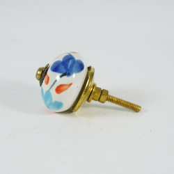Blue & Sky Blue Flower & Orange Leaf Ceramic  Knobs - Kitchen Cabinet Hardware Door Decorative Dresser Pulls - Set Of 5 