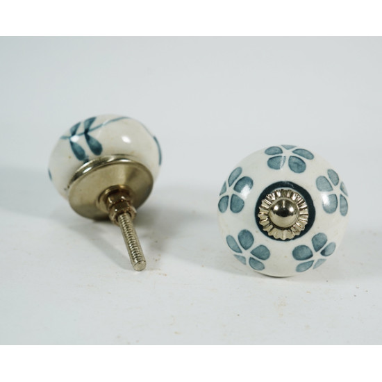 White & Grey Multi Design Ceramic Knob - For Bathroom Kitchen Cabinet Hardware Door Pulls Decorative Dresser - Pack Of 5