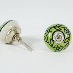 Green & Black Leaf Flower Design Ceramic Knob - For Bathroom Kitchen Cabinet Hardware Door Pulls Decorative Dresser - Pack Of 5