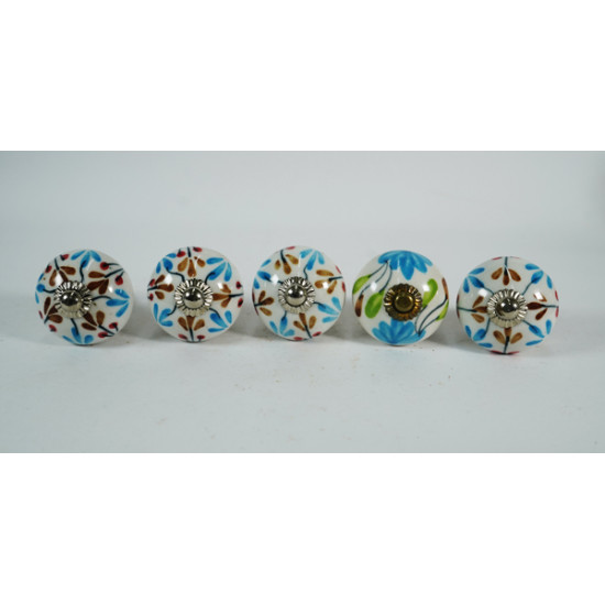Multicolor Flower Design - Ceramic knobs - Two Design - Kitchen Cabinet Hardware Door Decorative Dresser Pulls - Set Of 5