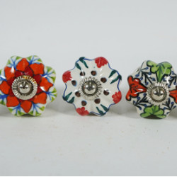 Ceramic  Knobs -Three Design Set - Decorative Kitchen and Dresser Handles - Set Of 5