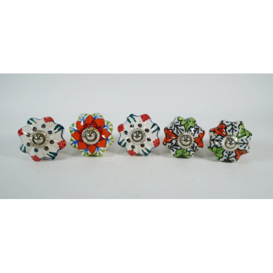 Ceramic  Knobs -Three Design Set - Decorative Kitchen and Dresser Handles - Set Of 5