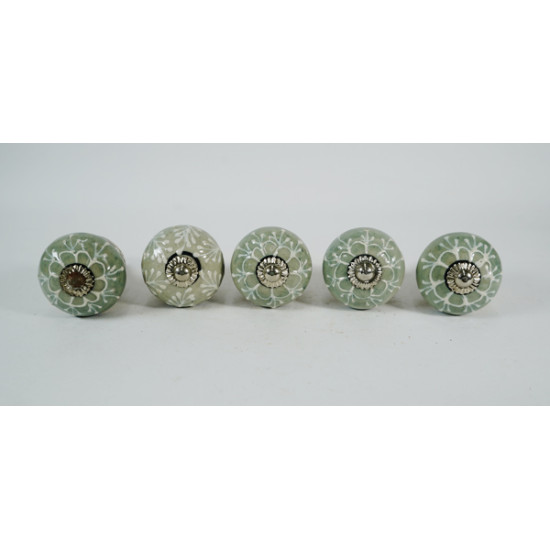 Sage Green & White Flower Design Drawer Ceramic Knob - For Kitchen Cabinet Hardware Door Pulls Decorative Dresser - Pack Of 5 Sage Green & White Flower Design Drawer Ceramic Knob - For Kitchen Cabinet Hardware Door Pulls Decorative Dresser - Pack Of 5