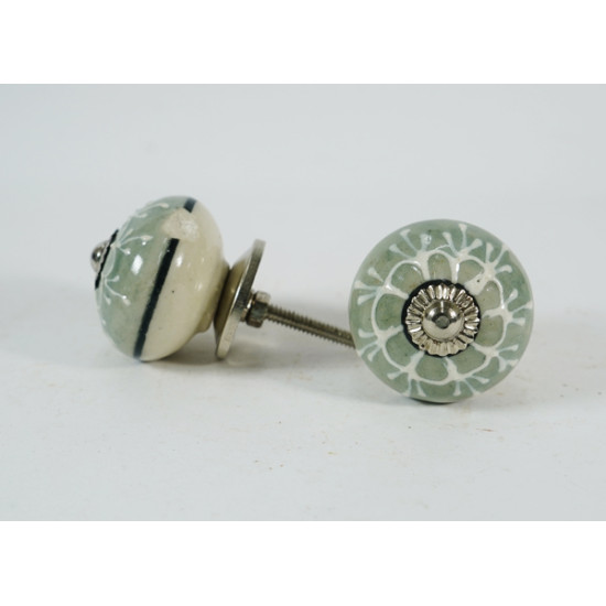 Sage Green & White Flower Design Drawer Ceramic Knob - For Kitchen Cabinet Hardware Door Pulls Decorative Dresser - Pack Of 5 Sage Green & White Flower Design Drawer Ceramic Knob - For Kitchen Cabinet Hardware Door Pulls Decorative Dresser - Pack Of 5