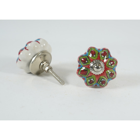 Red & Green Flower Design - Ceramic Knobs - For Decorative Kitchen and Dresser Handles - Set Of 5 Red & Green Flower Design - Ceramic Knobs - For Decorative Kitchen and Dresser Handles - Set Of 5