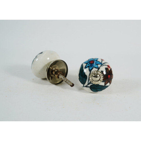 Ceramic Knobs - Blue Flower & Green Leaf- Door Handle for Kitchen Cabinets Wardrobe - Set Of 5 Ceramic Knobs - Blue Flower & Green Leaf- Door Handle for Kitchen Cabinets Wardrobe - Set Of 5