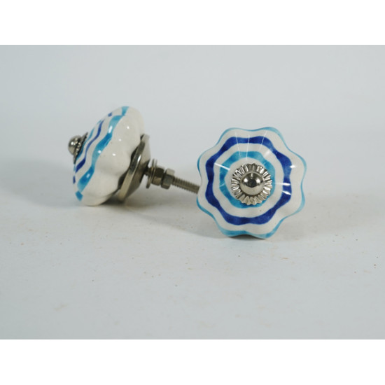 Ceramic  Knobs - Blue Sky Blue Round Design - Decorative Kitchen and Dresser Handles - Set Of 5