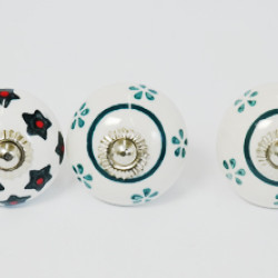 Ceramic Knobs - White Two Flower Design Set - Kitchen Cabinet Hardware Door Decorative Dresser Pulls - Set Of 5