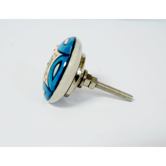 Blue & Green Leaf Flower Design Ceramic Drawer Knobs - For Kitchen Cabinet Hardware Door Handle Pulls Decorative Dresser - Pack Of 5