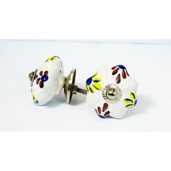 White &  Colourful Leaf Design Ceramic Drawer Knobs - For Kitchen Cabinet Hardware Door Handle Pulls Decorative Dresser - Pack Of 5