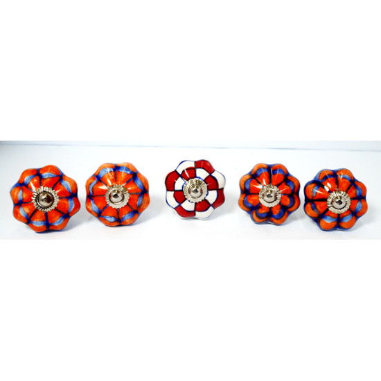 Ceramic  Knobs - Two Design Set - Hardware Door Decorative Dresser Pulls Luxurious Crafted by Hand - Set of 5