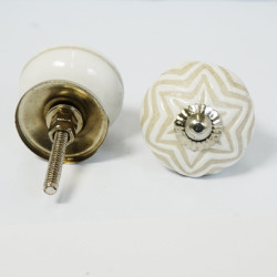 White & Multi Design Ceramic Drawer Knobs - For Kitchen Cabinet Hardware Door Handle Pulls Decorative Dresser - Pack Of 5