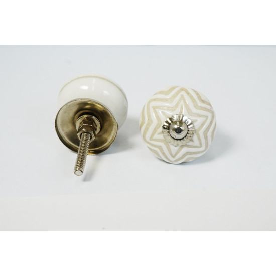 White & Multi Design Ceramic Drawer Knobs - For Kitchen Cabinet Hardware Door Handle Pulls Decorative Dresser - Pack Of 5