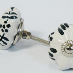 White & Black Leaf Flower Design Ceramic Drawer Knobs - For Kitchen Cabinet Hardware Door Handle Pulls Decorative Dresser - Pack Of 5 White & Black Leaf Flower Design Ceramic Drawer Knobs - For Kitchen Cabinet Hardware Door Handle Pulls Decorative Dresser - Pack Of 5