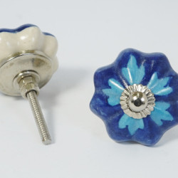 Sky & Navy Blue Floral Design Ceramic Drawer Knobs - For Kitchen Cabinet Hardware Door Handle Pulls Decorative Dresser - Pack Of 5 Sky & Navy Blue Floral Design Ceramic Drawer Knobs - For Kitchen Cabinet Hardware Door Handle Pulls Decorative Dresser - Pack Of 5