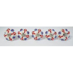 Blue Flower & Red Leaf Design - Ceramic Knobs - For Farmhouse, Home, Office, Garage, Room, Bathroom, Kitchen, Bedroom - Set Of 5 Blue Flower & Red Leaf Design - Ceramic Knobs - For Farmhouse, Home, Office, Garage, Room, Bathroom, Kitchen, Bedroom - Set Of 5