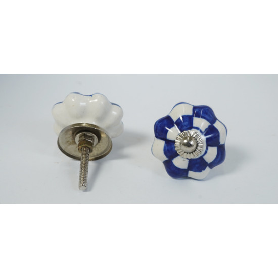 White & Blue Mini Blocks Design Ceramic Drawer Knobs - For Kitchen Cabinet Hardware Door Handle Pulls Decorative Dresser - Pack Of 5