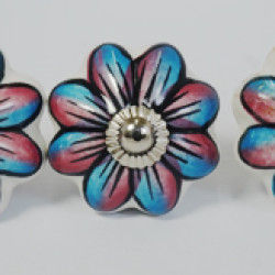 Ceramic Knobs - Two Flower Design Set - For Drawer Kitchen Cabinet Hardware Door Pulls Decorative Dresser - Set Of 5