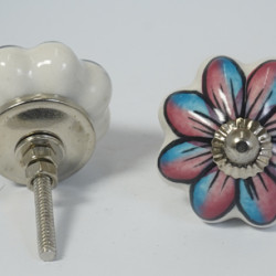 Ceramic Knobs - Two Flower Design Set - For Drawer Kitchen Cabinet Hardware Door Pulls Decorative Dresser - Set Of 5
