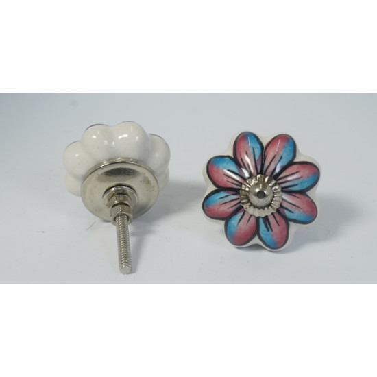 Ceramic Knobs - Two Flower Design Set - For Drawer Kitchen Cabinet Hardware Door Pulls Decorative Dresser - Set Of 5