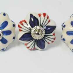 NOVELIKA -Blue Flowers  Ceramic knobs. For  Kitchen Cupboard ,Furniture Home Décor,  Cabinet - Drawer -( Set of 5)