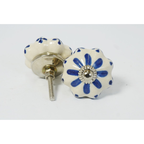 NOVELIKA -Blue Flowers  Ceramic knobs. For  Kitchen Cupboard ,Furniture Home Décor,  Cabinet - Drawer -( Set of 5)