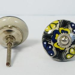 Off White & colourful Flower Design Ceramic Drawer Knobs - For Kitchen Cabinet Hardware Door Handle Pulls Decorative Dresser - Pack Of 5 Off White & colourful Flower Design Ceramic Drawer Knobs - For Kitchen Cabinet Hardware Door Handle Pulls Decorative Dresser - Pack Of 5