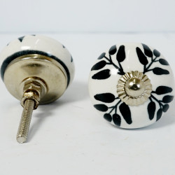 NOVELIKA-Black Leaves -& Flower Ceramic knobs. For  Kitchen Cupboard ,Furniture Home Décor,  Cabinet - Drawer - Cabinet pulls - Door knobs. (Set Of 5.)
