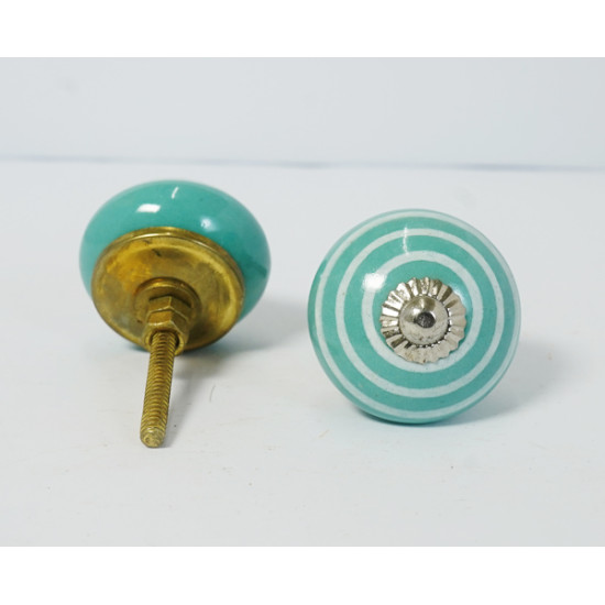 White Round Line Two Colour Design Ceramic Drawer Knobs - For Kitchen Cabinet Hardware Door Handle Pulls Decorative Dresser - Pack Of 5