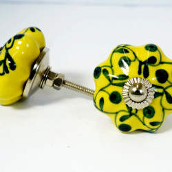 Dark Green Flower Design - Ceramic  Knobs - For Drawer Kitchen Cabinet Hardware Door Pulls Decorative Dresser  - Set Of 5