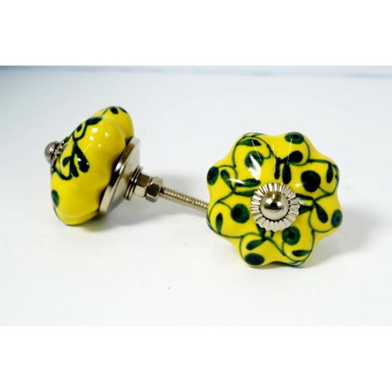 Dark Green Flower Design - Ceramic  Knobs - For Drawer Kitchen Cabinet Hardware Door Pulls Decorative Dresser  - Set Of 5