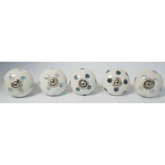 White & Grey Polka Dot Design Ceramic Drawer Knobs - For Kitchen Cabinet Hardware Door Handle Pulls Decorative Dresser - Pack Of 5 White & Grey Polka Dot Design Ceramic Drawer Knobs - For Kitchen Cabinet Hardware Door Handle Pulls Decorative Dresser - Pack Of 5