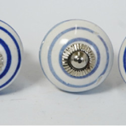 NOVELIKA - White Ceramic Round Blue Lines Ceramic Knobs For-Kitchens, Offices, Changing Rooms and Other Places.(Set of 5 )