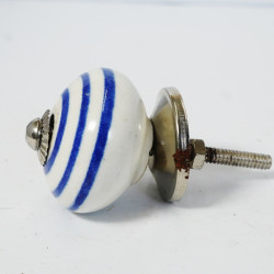 NOVELIKA - White Ceramic Round Blue Lines Ceramic Knobs For-Kitchens, Offices, Changing Rooms and Other Places.(Set of 5 ) NOVELIKA - White Ceramic Round Blue Lines Ceramic Knobs For-Kitchens, Offices, Changing Rooms and Other Places.(Set of 5 )