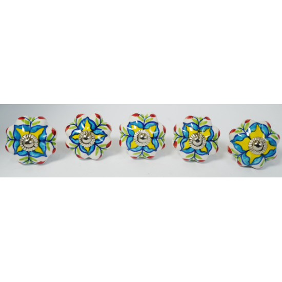NOVELIKA - Ceramic knobs 100% Handcrafted in India/Multipurpose for Homes, Kitchens, Offices, Changing Rooms and Other Places.( Set of 5 )