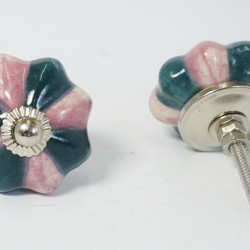 Ceramic Knobs - Pink & Dark Green Design - Decorative Kitchen and Dresser Handles - Set Of 5 Ceramic Knobs - Pink & Dark Green Design - Decorative Kitchen and Dresser Handles - Set Of 5
