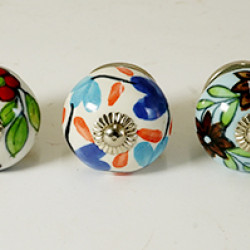 Multicolor Leaf Design Ceramic Drawer Knobs - For Kitchen Cabinet Hardware Door Handle Pulls Decorative Dresser - Pack Of 5